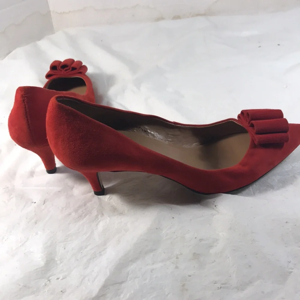 Talbots Danica Women’s Bow Accent Red Suede Slip On Kitten Heel Pointy Shoe Pump